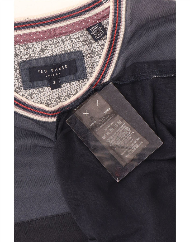 Camiseta masculina Ted Baker tamanho superior 3 médio azul marinho algodão colorblock
