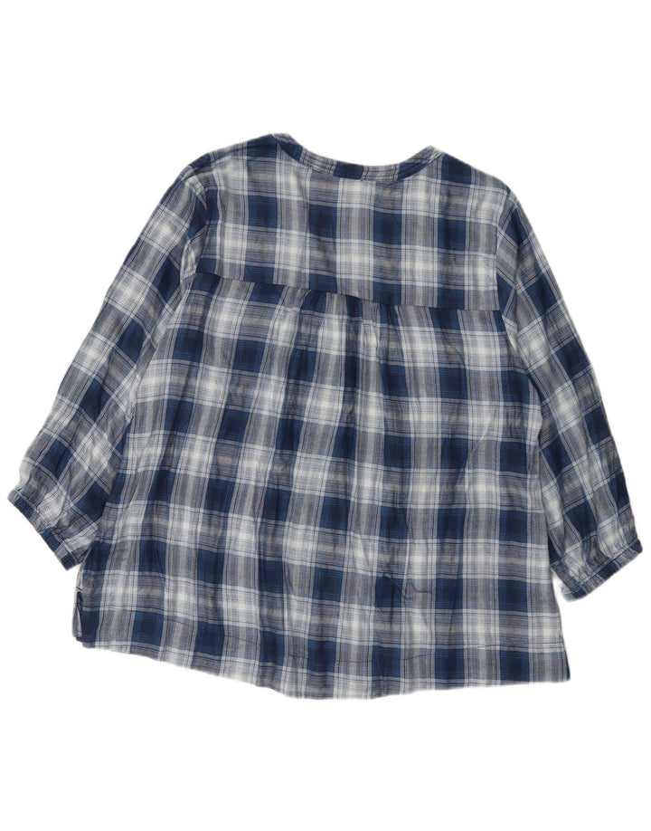 Wrangler blusa feminina manga 3/4 top UK 16 grande azul xadrez viscose