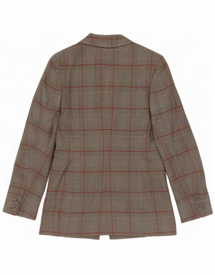 Jaqueta blazer feminina Zara com 1 botão Reino Unido 12 poliéster xadrez cinza médio