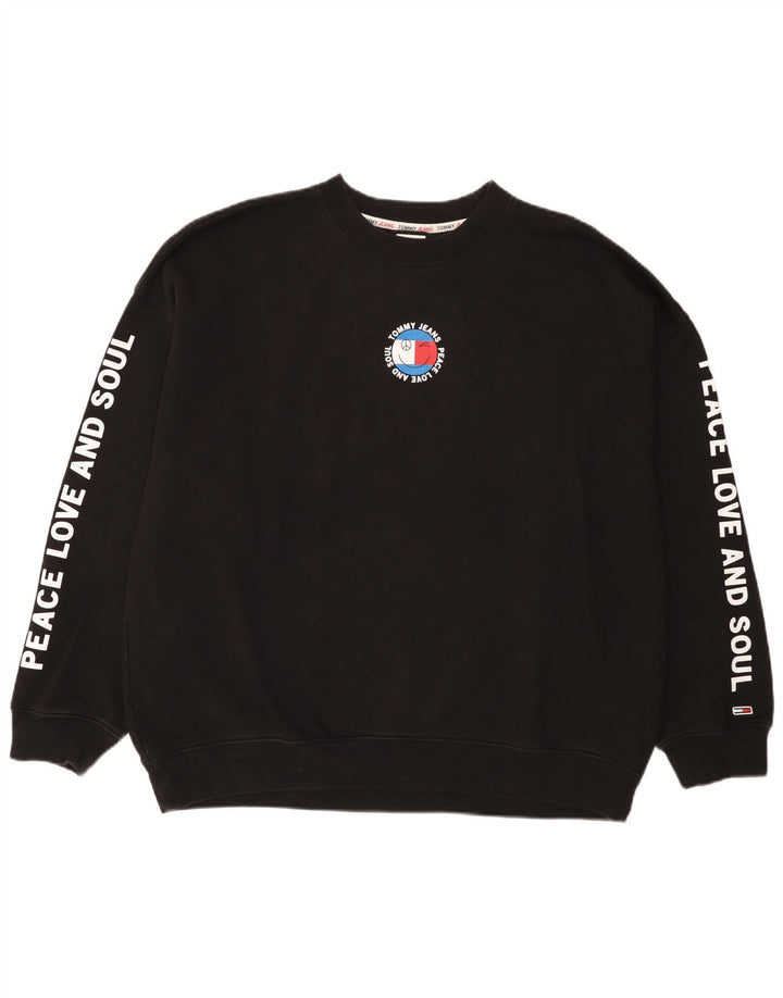 Tommy Hilfiger moletom gráfico masculino jumper grande algodão preto