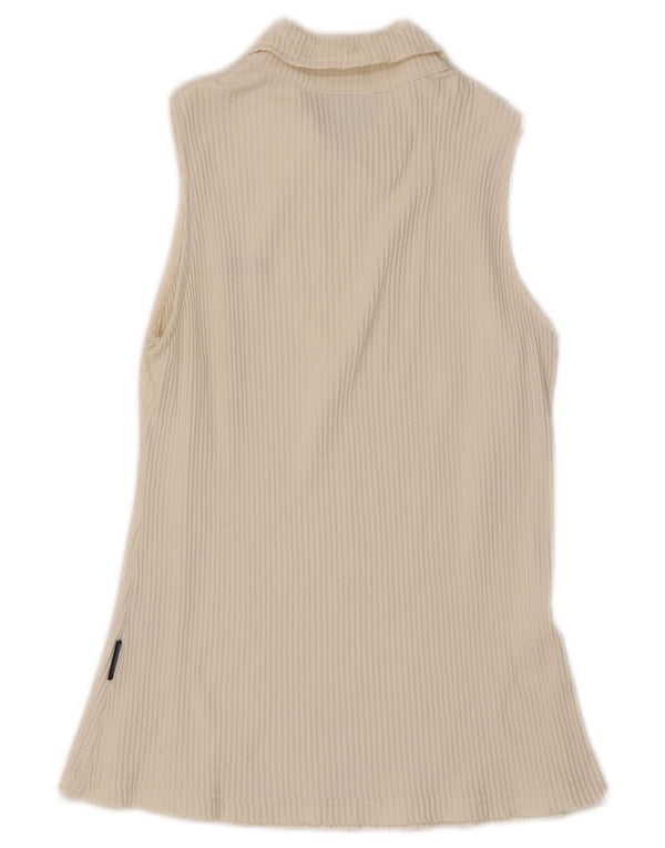Camisa polo feminina sem mangas Ellesse Reino Unido 16 grande poliamida branca