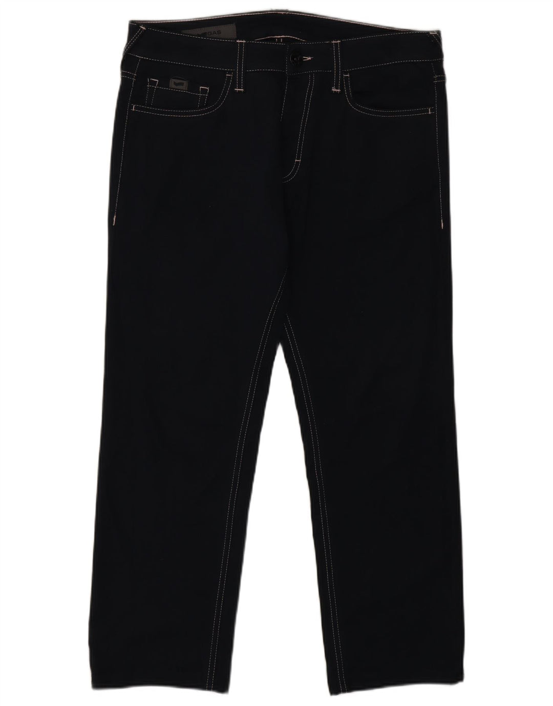 Calça feminina reta casual GAS W32 L26 poliéster azul marinho