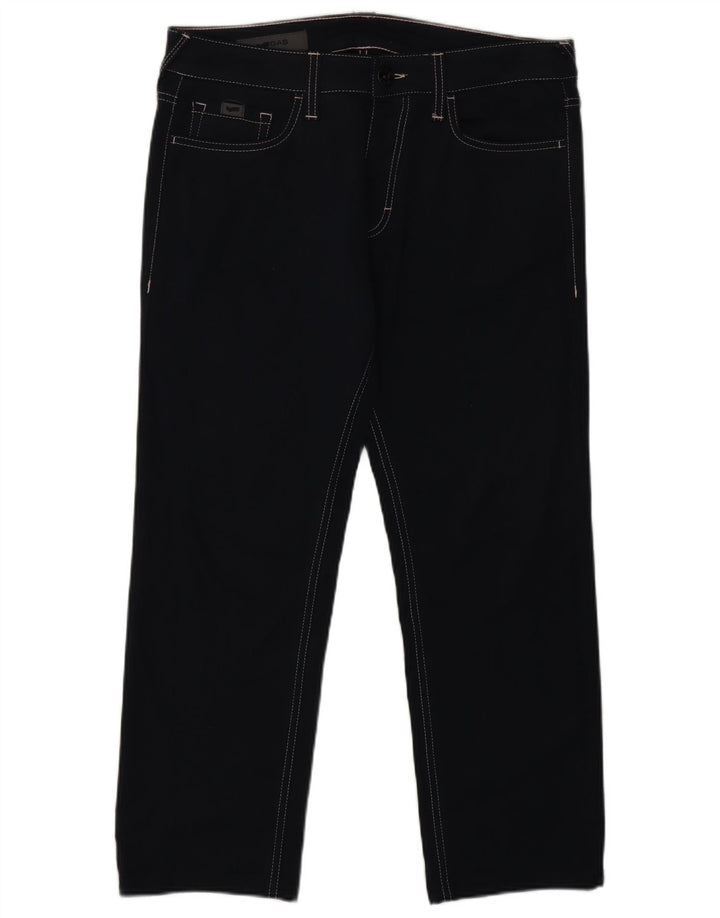 Calça feminina reta casual GAS W32 L26 poliéster azul marinho