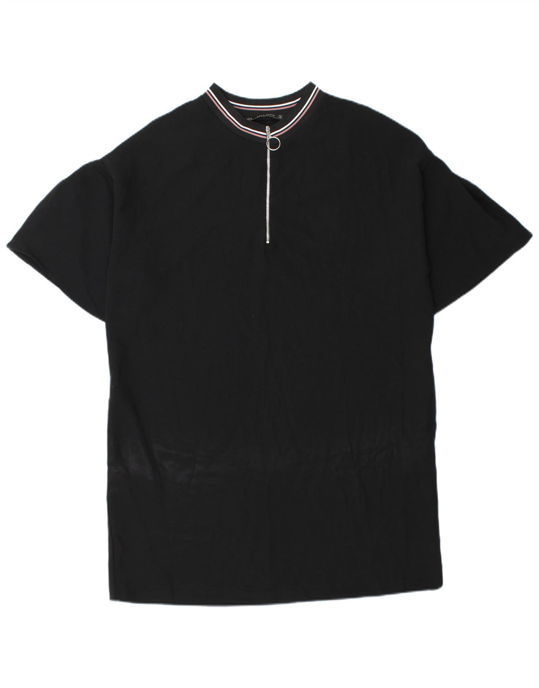 Vestido feminino Zara com zíper e gola redonda Reino Unido 14 médio preto poliéster