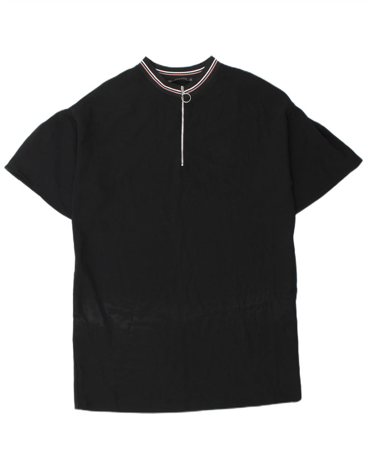 Vestido feminino Zara com zíper e gola redonda Reino Unido 14 médio preto poliéster