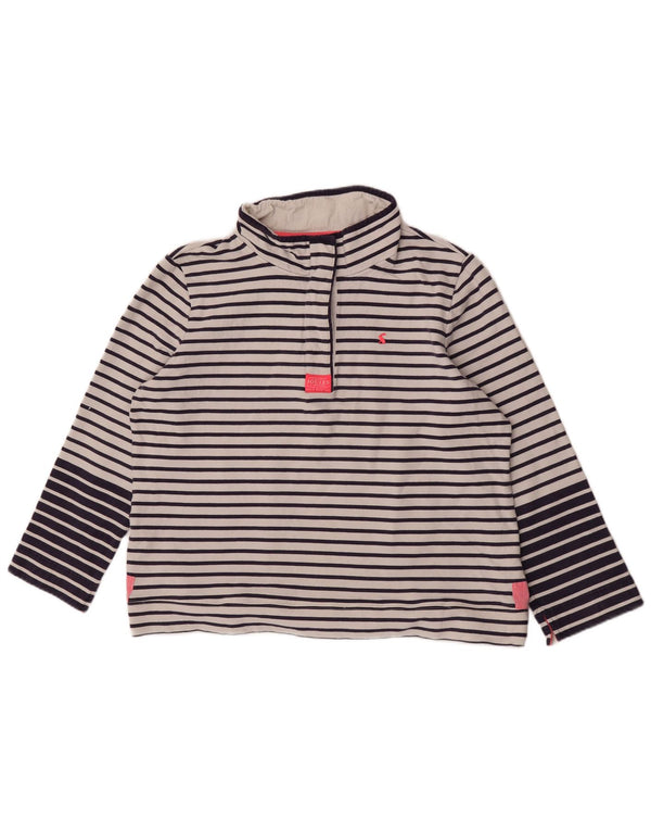 Suéter feminino Joules com gola redonda e botão UK 20 2XL algodão listrado branco