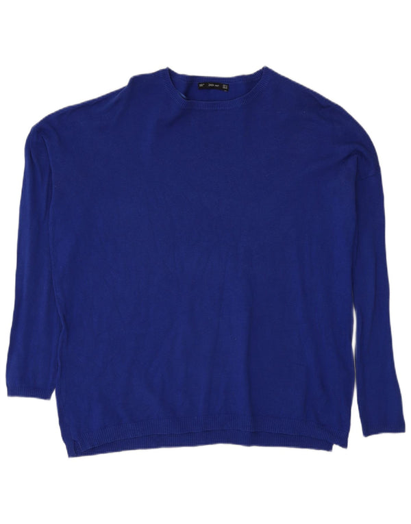 Zara Suéter feminino oversized com gola canoa Reino Unido 14 algodão azul médio