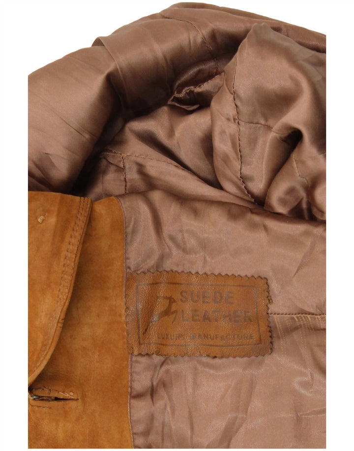 Jaqueta blazer feminina vintage de camurça com 3 botões Reino Unido 8 pequena camurça bege