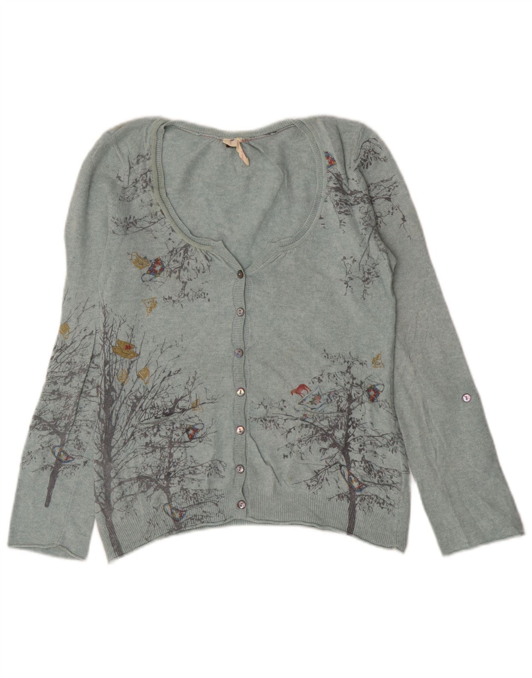 Suéter cardigã feminino White Stuff UK 12 viscose floral azul médio