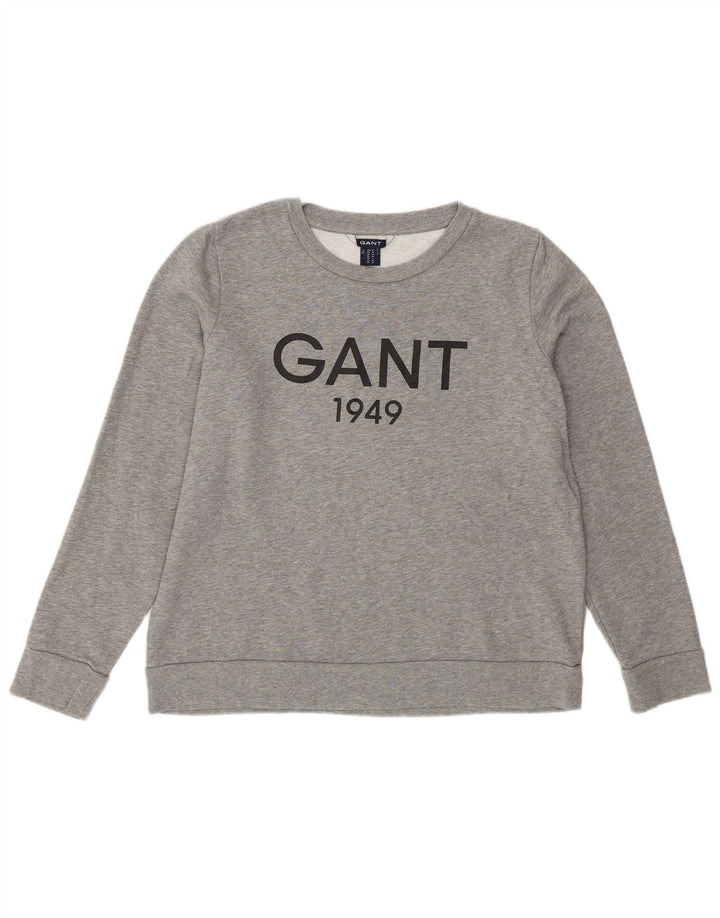 Suéter gráfico feminino Gant UK 14 algodão manchado cinza médio