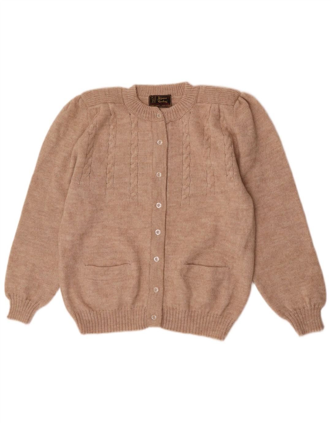 Suéter cardigã feminino Alpaca Quitex UK 12 médio bege