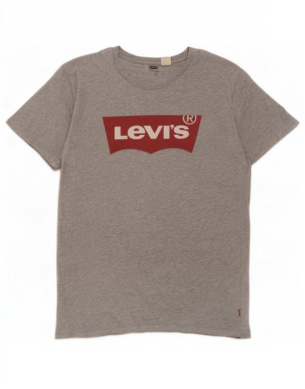 Camiseta gráfica masculina Levi's Top algodão manchado cinza médio