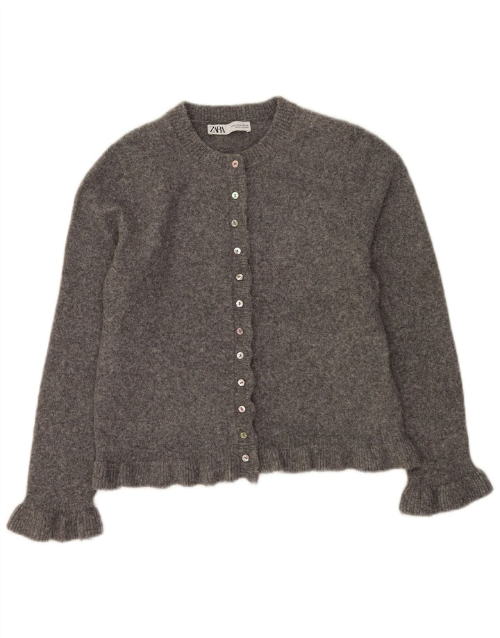 Suéter cardigã feminino Zara UK 10 pequeno poliéster cinza