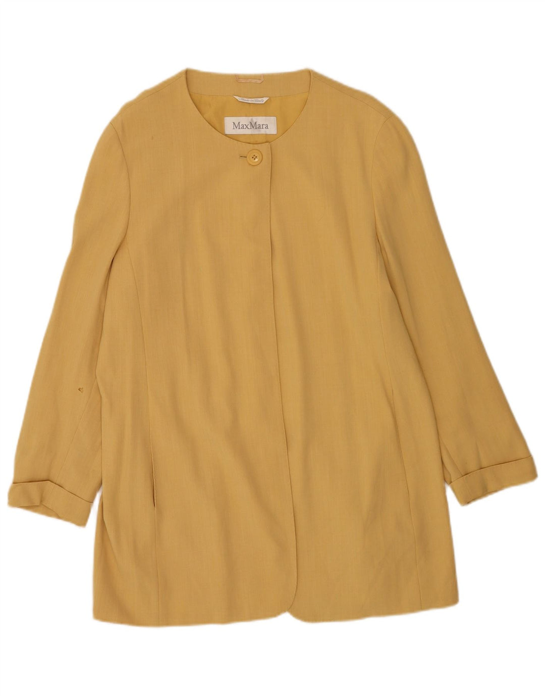 Jaqueta blazer feminina Max Mara Longline 1 botão Reino Unido 16 grande amarelo