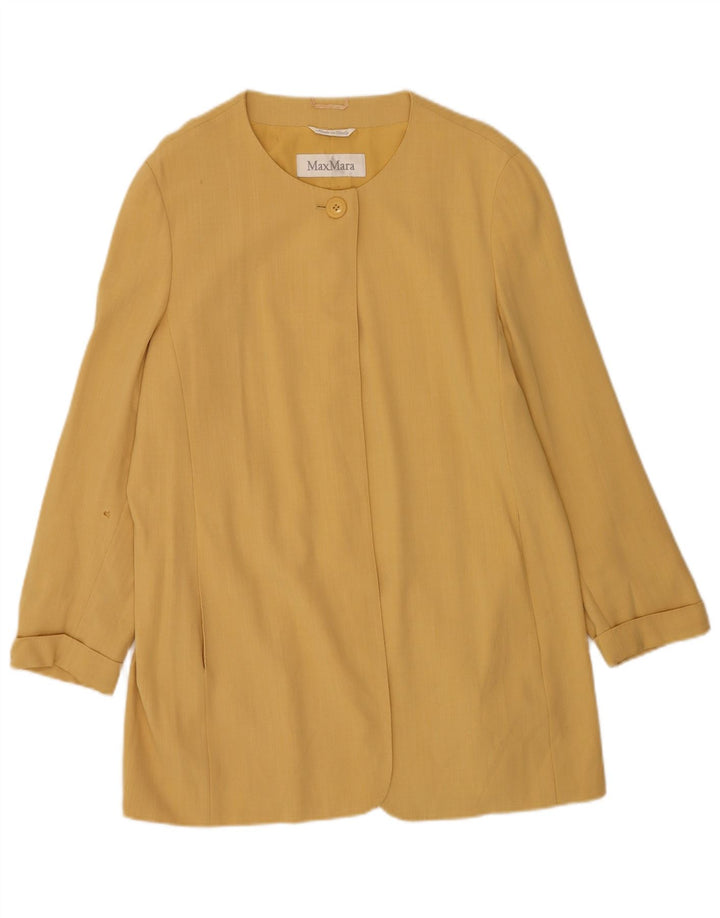 Jaqueta blazer feminina Max Mara Longline 1 botão Reino Unido 16 grande amarelo