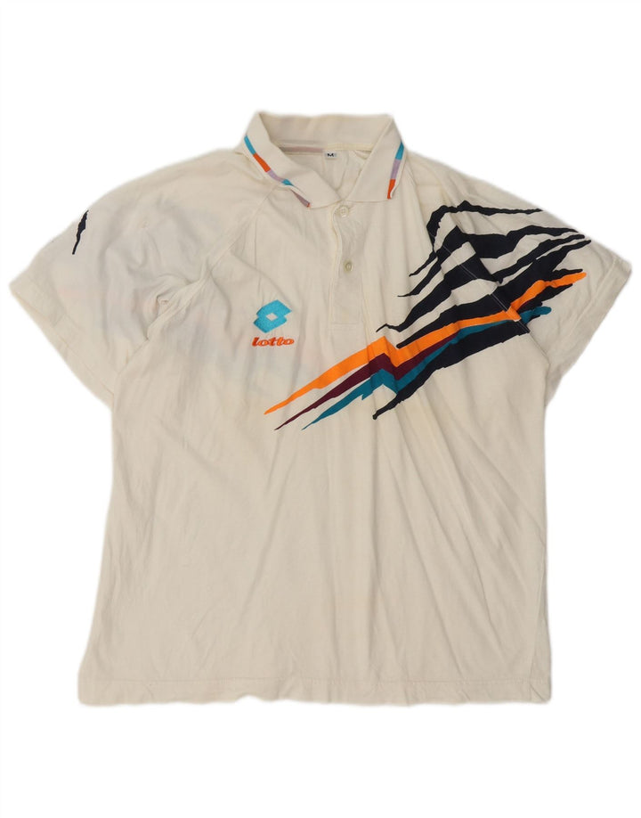 Camisa polo masculina gráfica Lotto de algodão branco médio