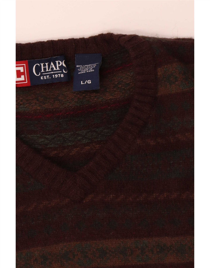 Suéter masculino Chaps com decote em V grande multicolorido Fair Isle Lambswool