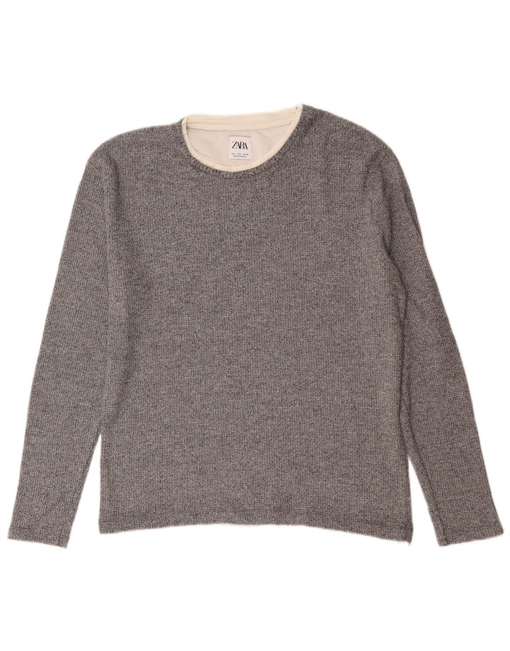 Zara Top masculino manga comprida pequeno cinza manchado