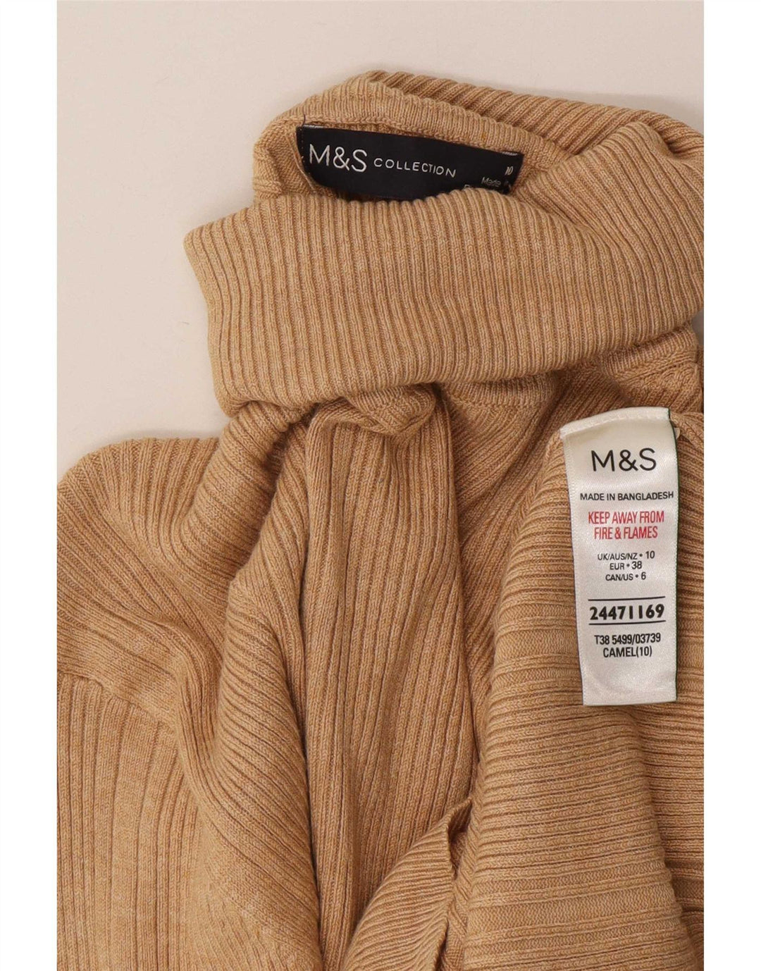 Suéter feminino Marks & Spencer com gola redonda e viscose bege pequena Reino Unido 10
