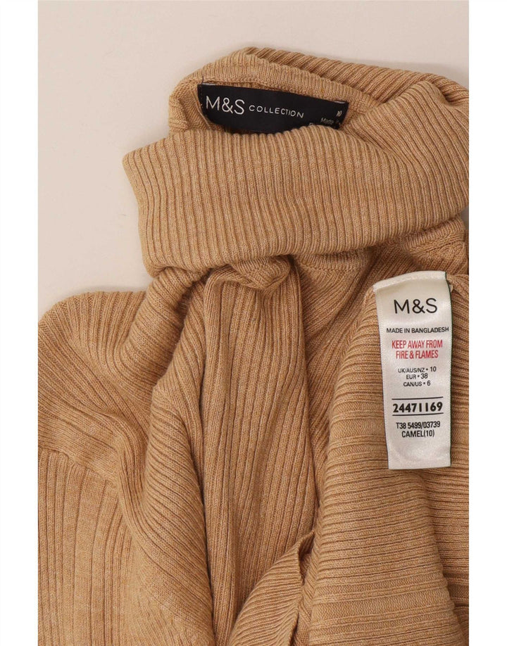 Suéter feminino Marks & Spencer com gola redonda e viscose bege pequena Reino Unido 10