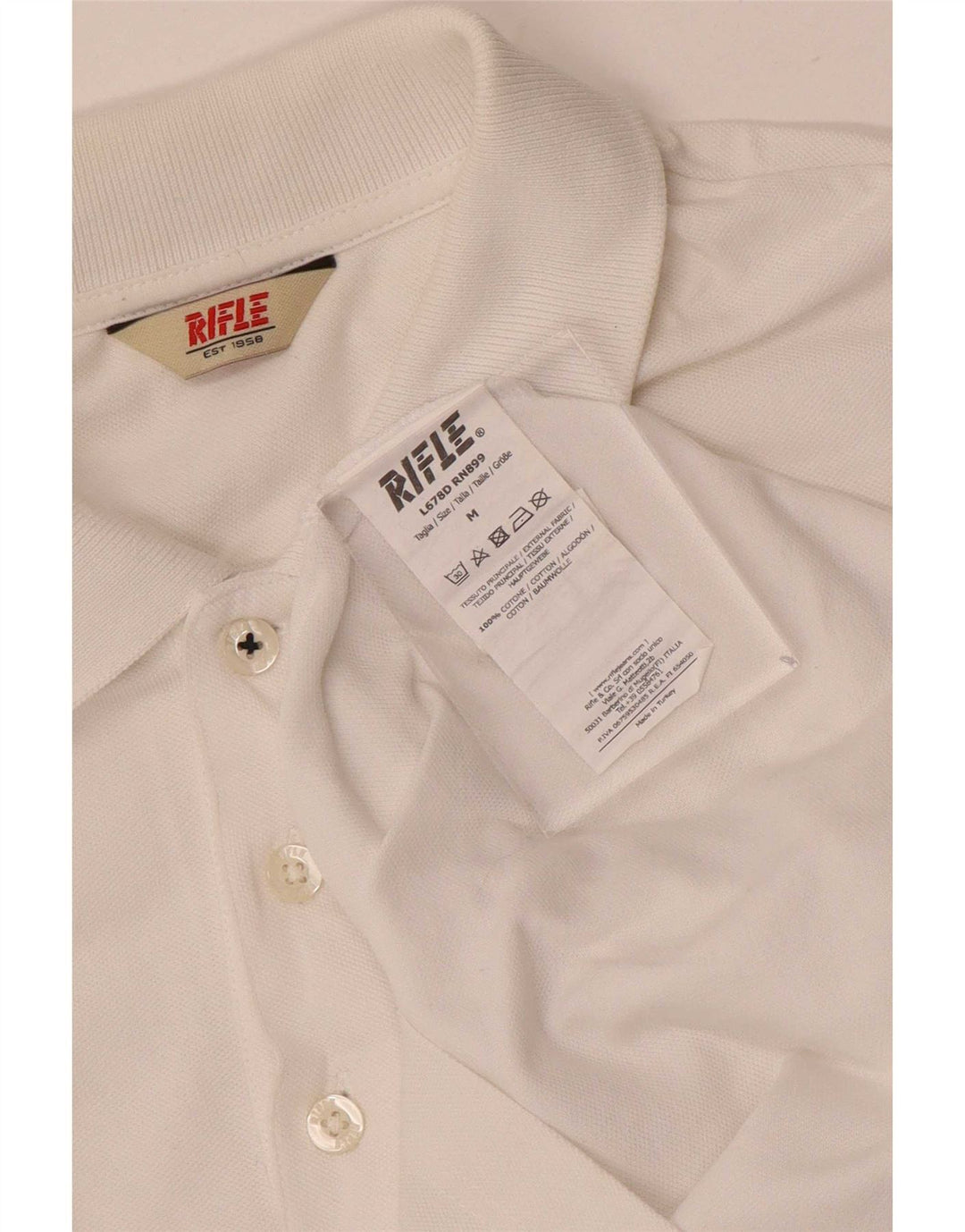 Camisa polo masculina Rifle de algodão branco médio