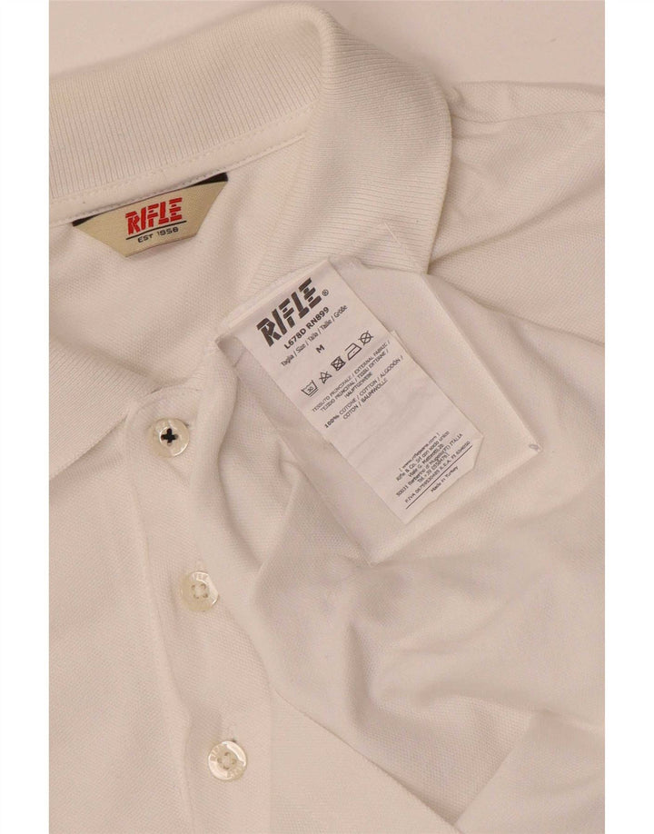 Camisa polo masculina Rifle de algodão branco médio
