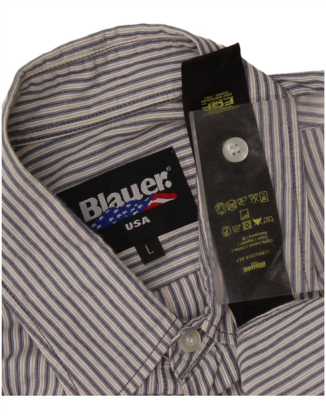 BLAUER Camisa militar masculina de manga curta grande algodão risca de giz azul