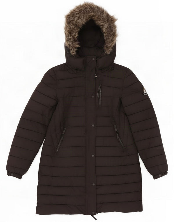 Casaco acolchoado feminino Superdry com capuz UK 12 Poliéster preto médio