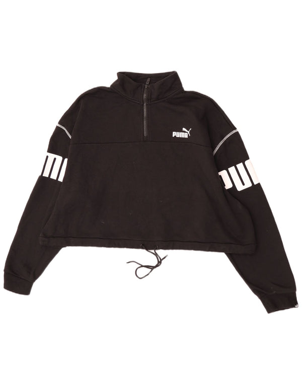 Suéter feminino Puma Crop Graphic com zíper e gola UK 20 2XL algodão preto