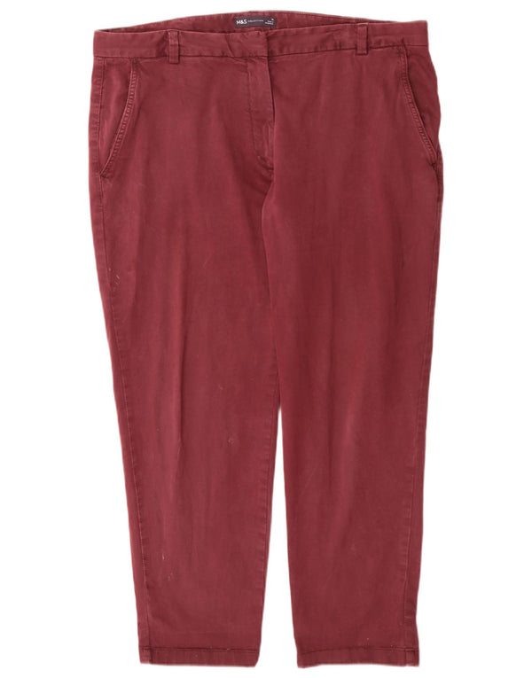 Calça chino reta feminina Marks & Spencer UK 18 XL W36 L27 Borgonha