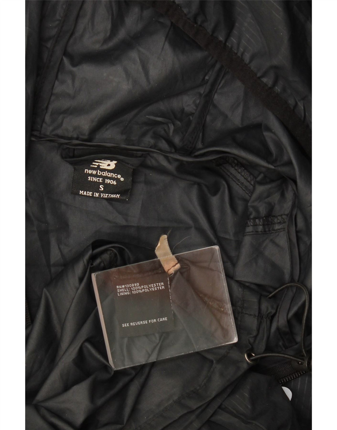 Jaqueta de chuva masculina New Balance Graphic com capuz Reino Unido 36 poliéster preto pequeno