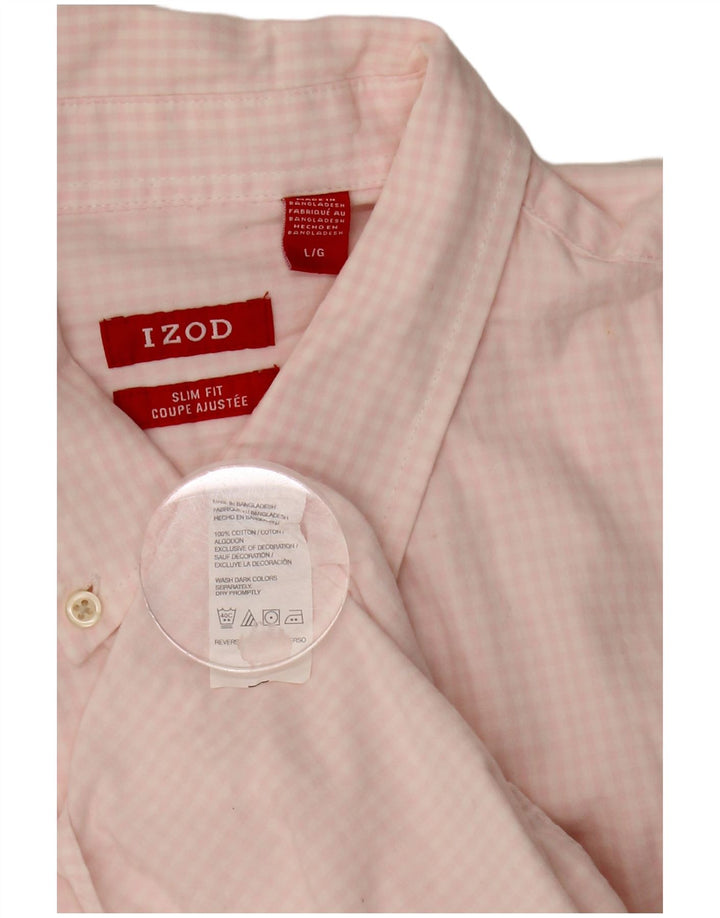 Camisa masculina slim fit IZOD grande algodão guingão rosa