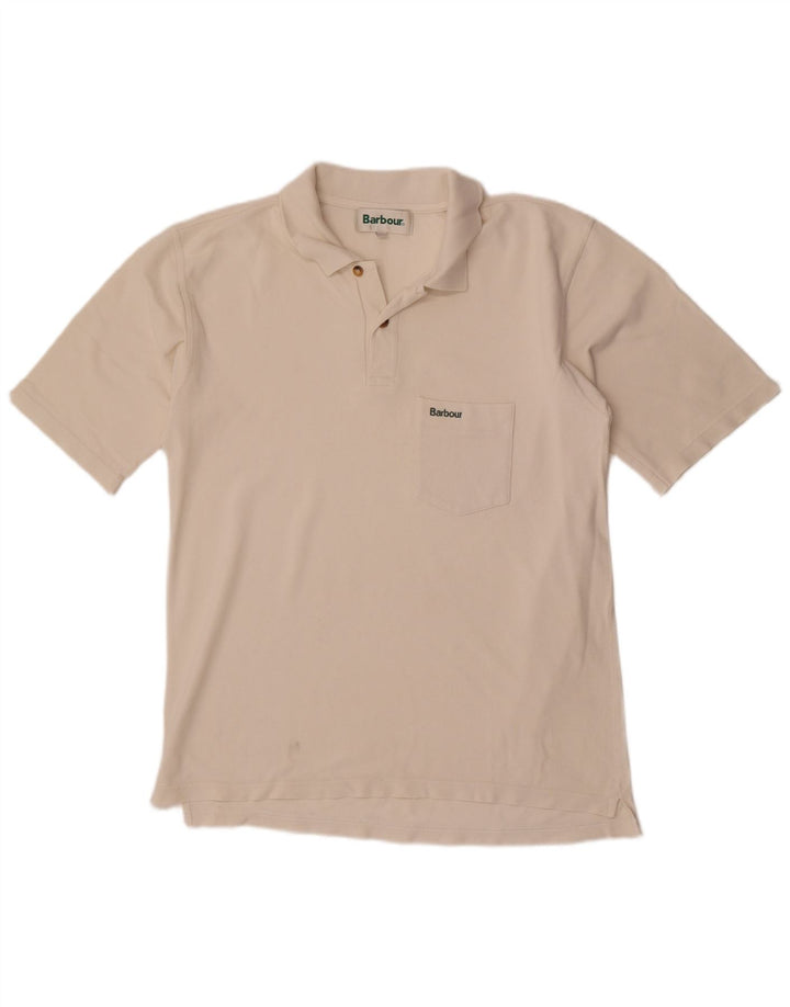 Camisa polo masculina Barbour grande de algodão branco