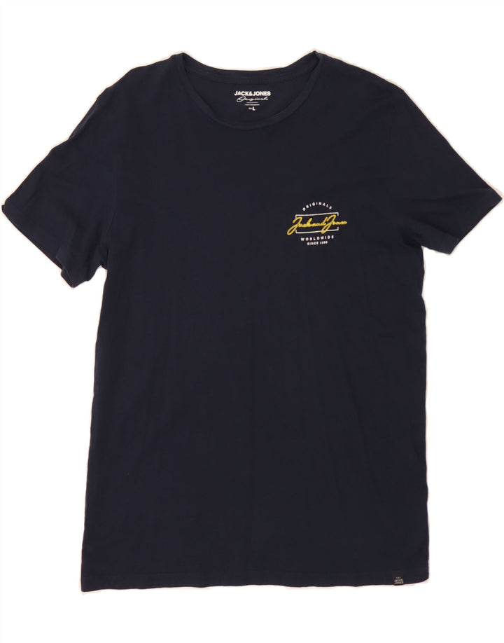 JACK & JONES Mens T-Shirt Top Large Navy Blue Cotton Vintage Jack & Jones and Second-Hand Jack & Jones from Messina Hembry 