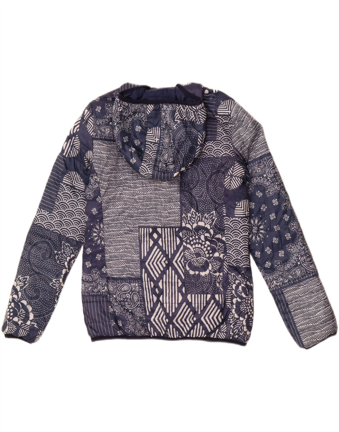 Jaqueta feminina acolchoada com capuz Champion IT 46 grande patchwork azul marinho