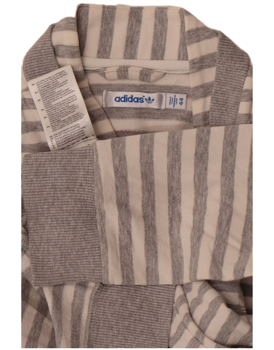 Adidas Womens Graphic Tracksuit Top Jacket IT 44 Médio Cinza Listrado Algodão