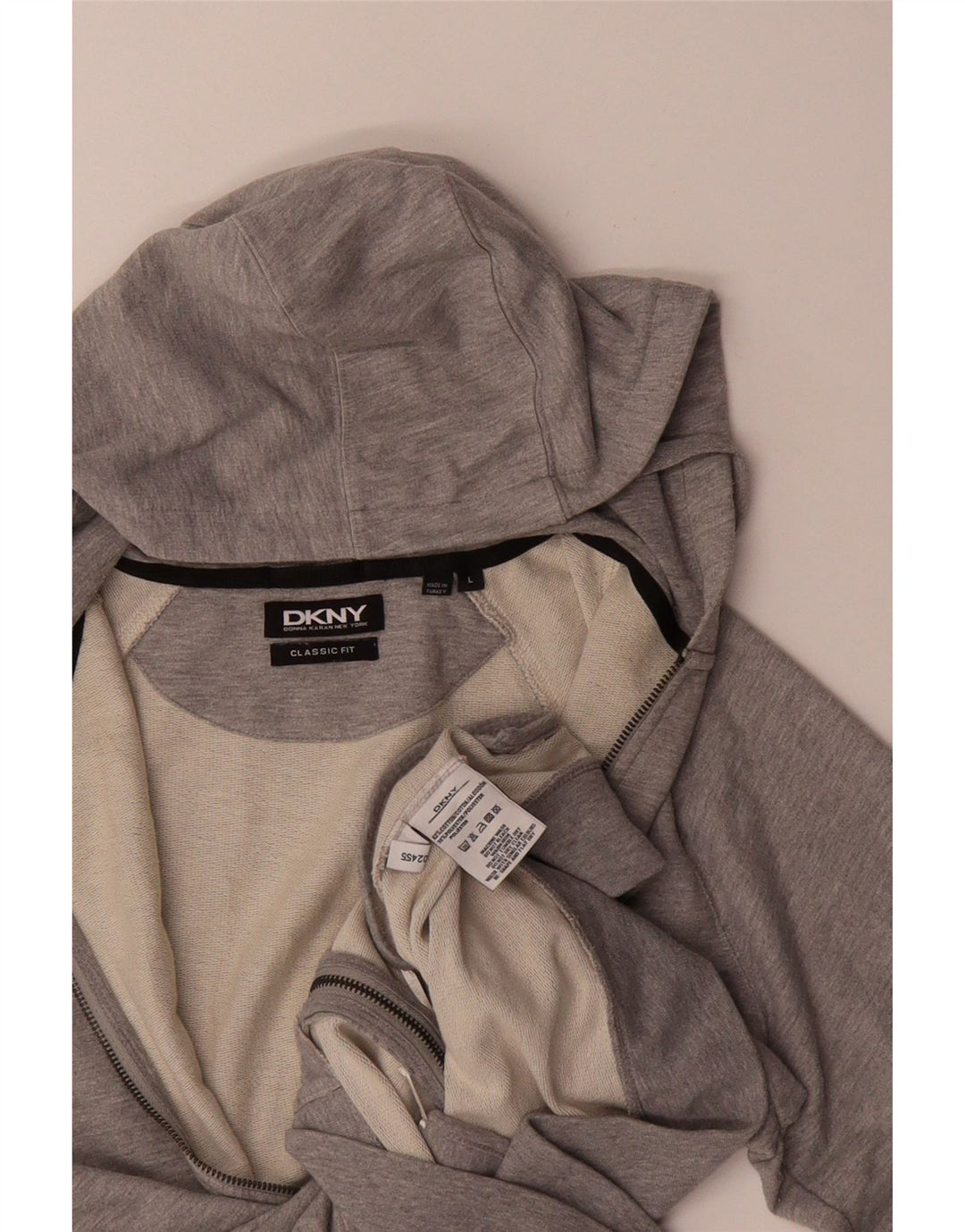 DKNY Suéter masculino clássico com capuz e zíper grande algodão cinza