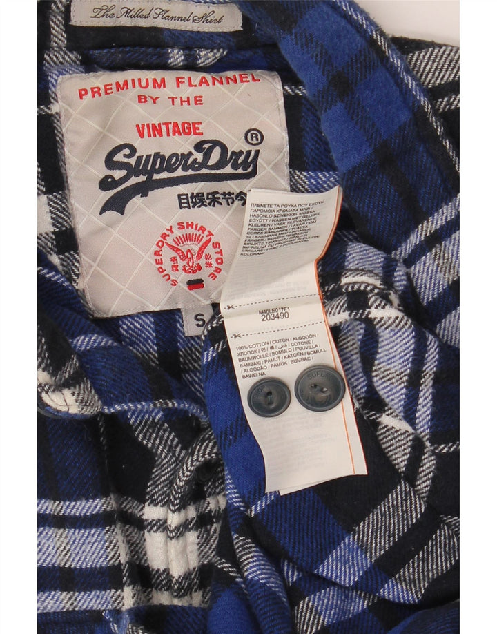 Camisa masculina de flanela SUPERDRY pequeno algodão xadrez azul