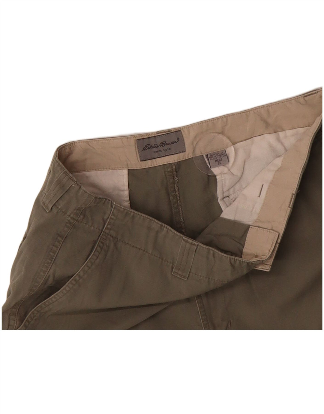 EDDIE BAUER Shorts cargo masculino W36 grande algodão cáqui