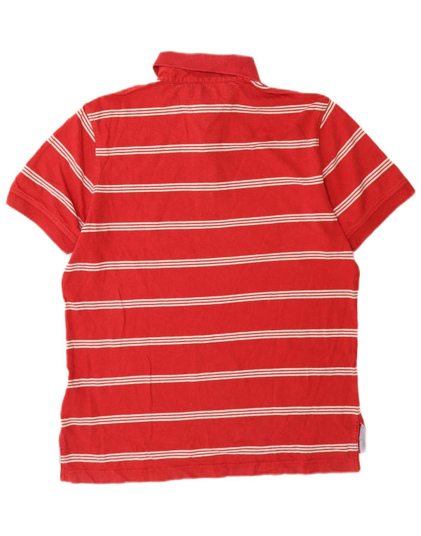 Camisa polo masculina Tommy Hilfiger Custom Fit pequena listrada vermelha de algodão