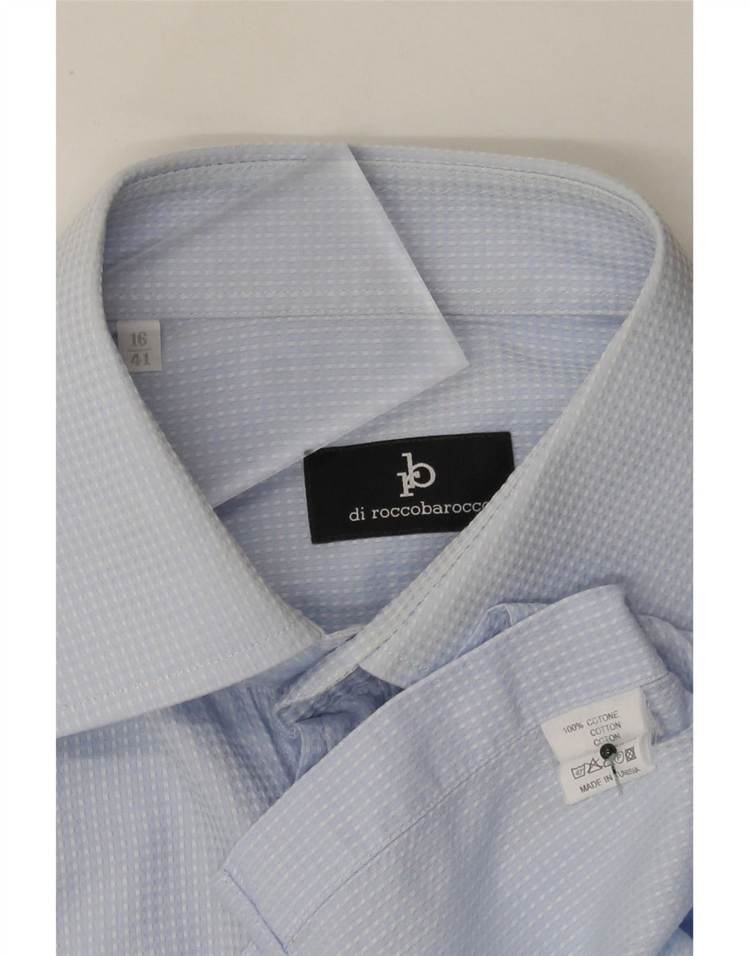 Camisa masculina Roccobarocco tamanho 41 16 grande algodão manchado azul