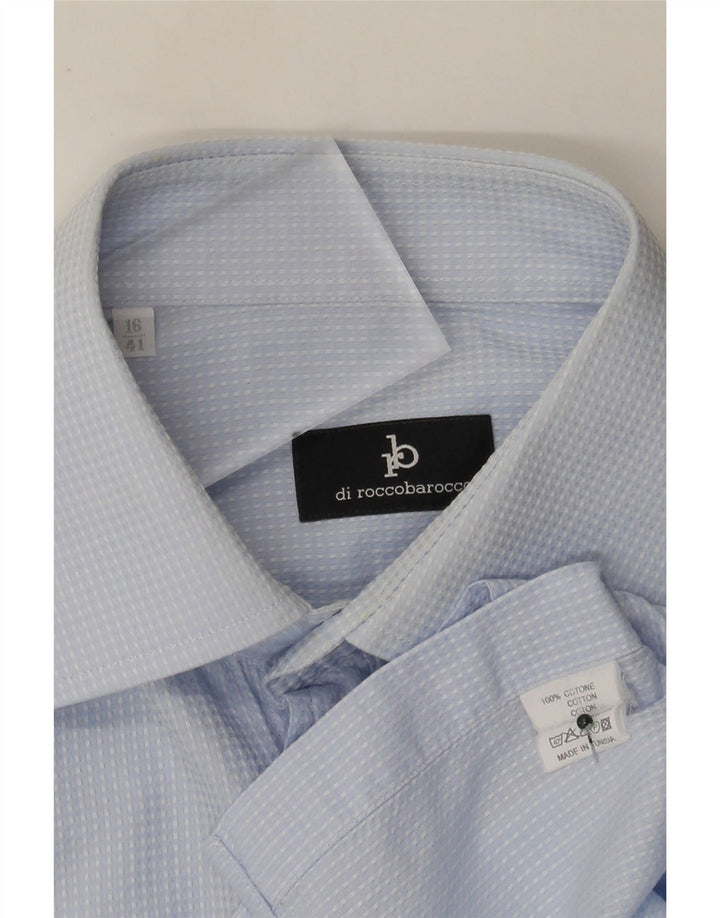 Camisa masculina Roccobarocco tamanho 41 16 grande algodão manchado azul