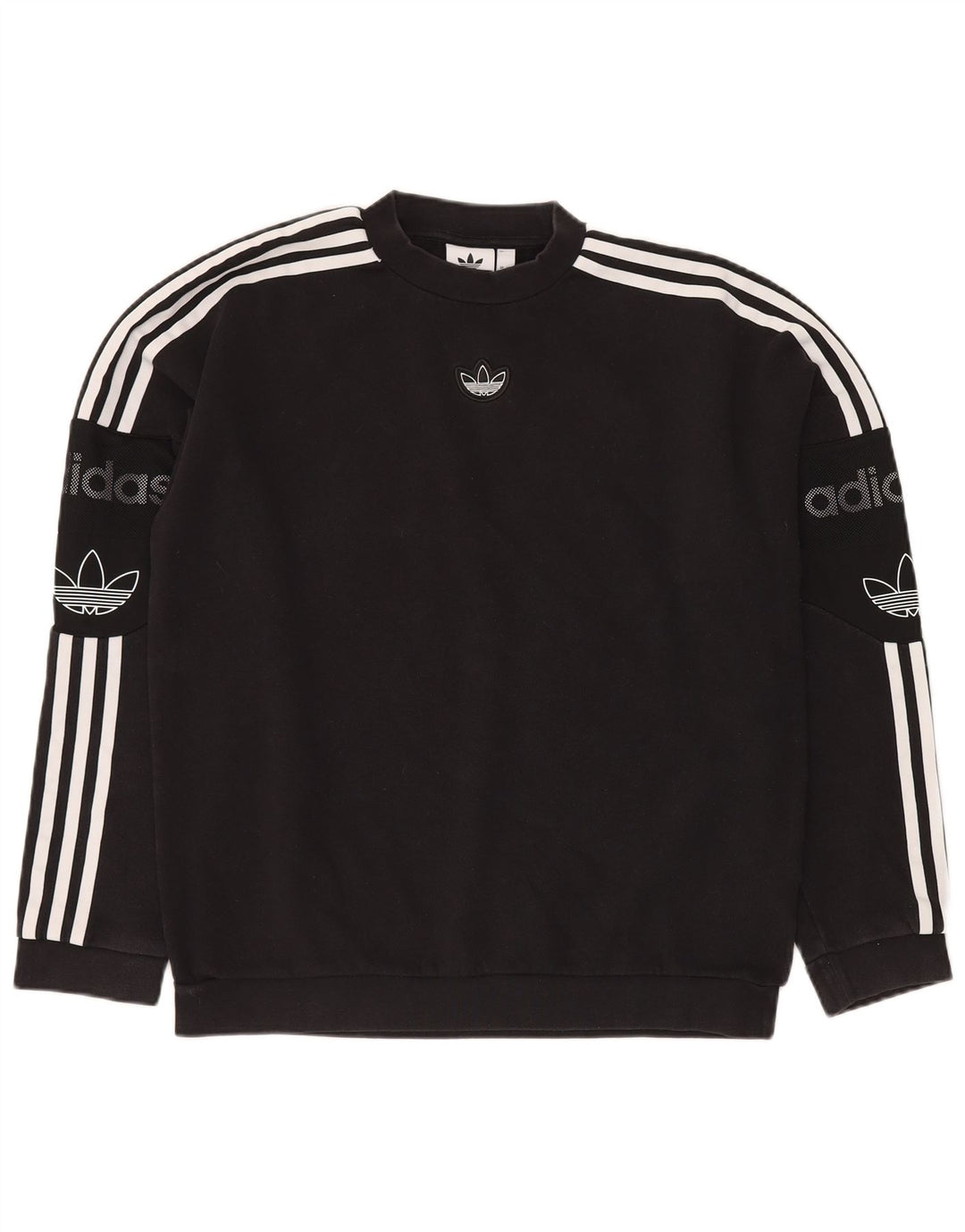 ADIDAS Mens Loose Fit Graphic Moletom Jumper Pequeno Algodão Preto