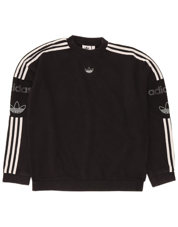 ADIDAS Mens Loose Fit Graphic Moletom Jumper Pequeno Algodão Preto