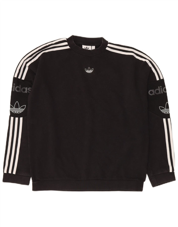 ADIDAS Mens Loose Fit Graphic Moletom Jumper Pequeno Algodão Preto