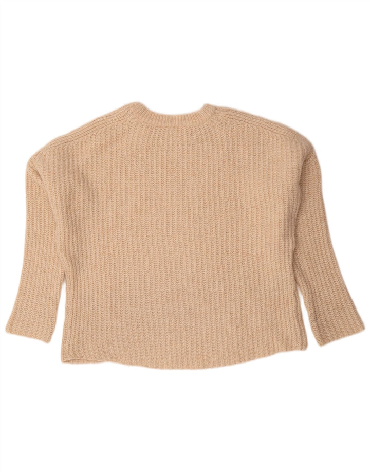 Zara Suéter feminino oversized com gola redonda Reino Unido 14 médio bege
