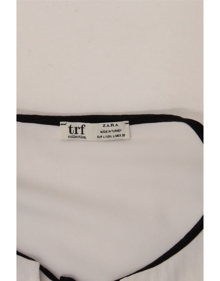 Zara Blusa Feminina Top UK 16 Grande Branco