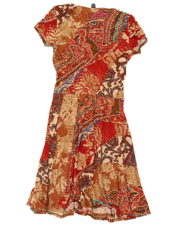 Vestido feminino Ralph Lauren A-Line UK 4 XS marrom paisley poliéster