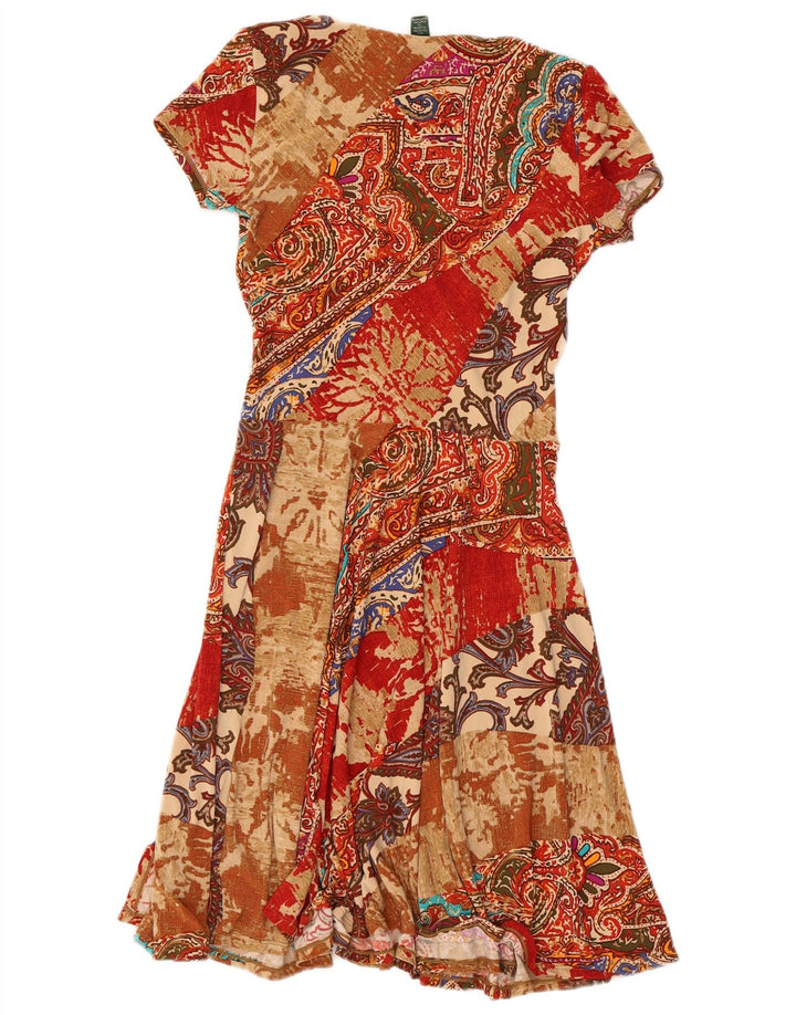 Vestido feminino Ralph Lauren A-Line UK 4 XS marrom paisley poliéster