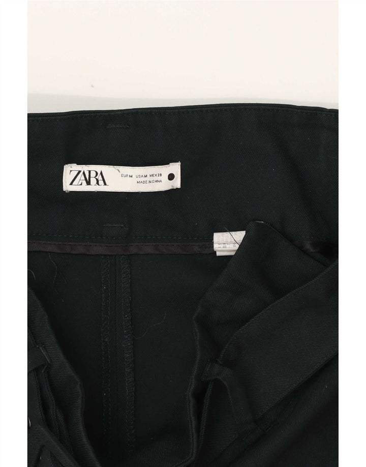 Calça feminina Zara com perna larga cortada média W30 L25 poliéster verde